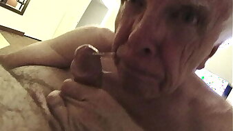 Grandpa Gets Another Load of Cum in His Mouth, Yum