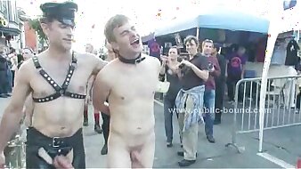 Athletic strong gay man in public spanking and fucking bondage video