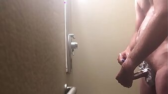 Shaving my cock and balls and cumming in public shower