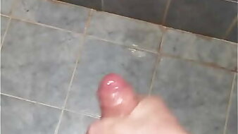 Big white cock jerking hard and cum in public toilet